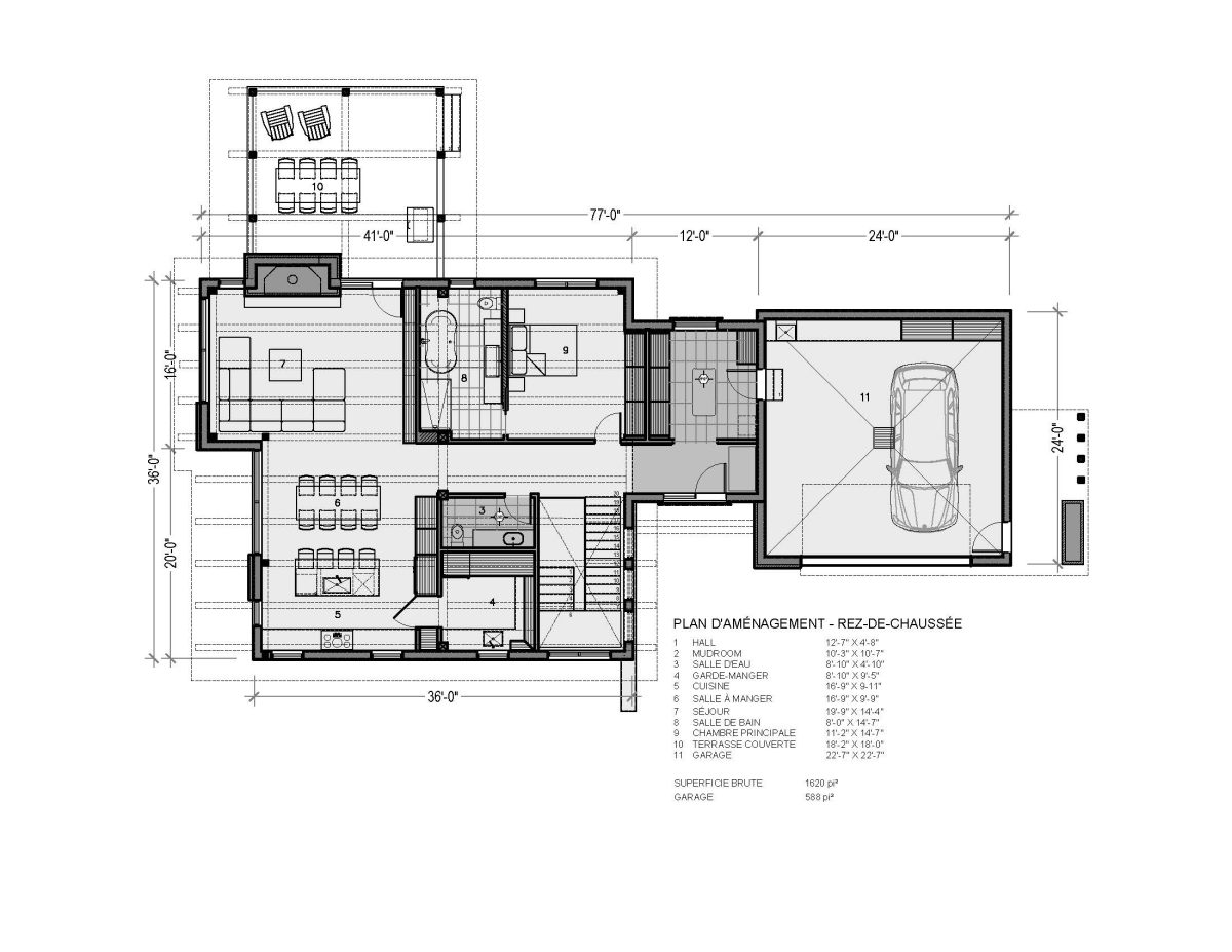plan de maison aménagement rez de chaussée chalet moderne montecito