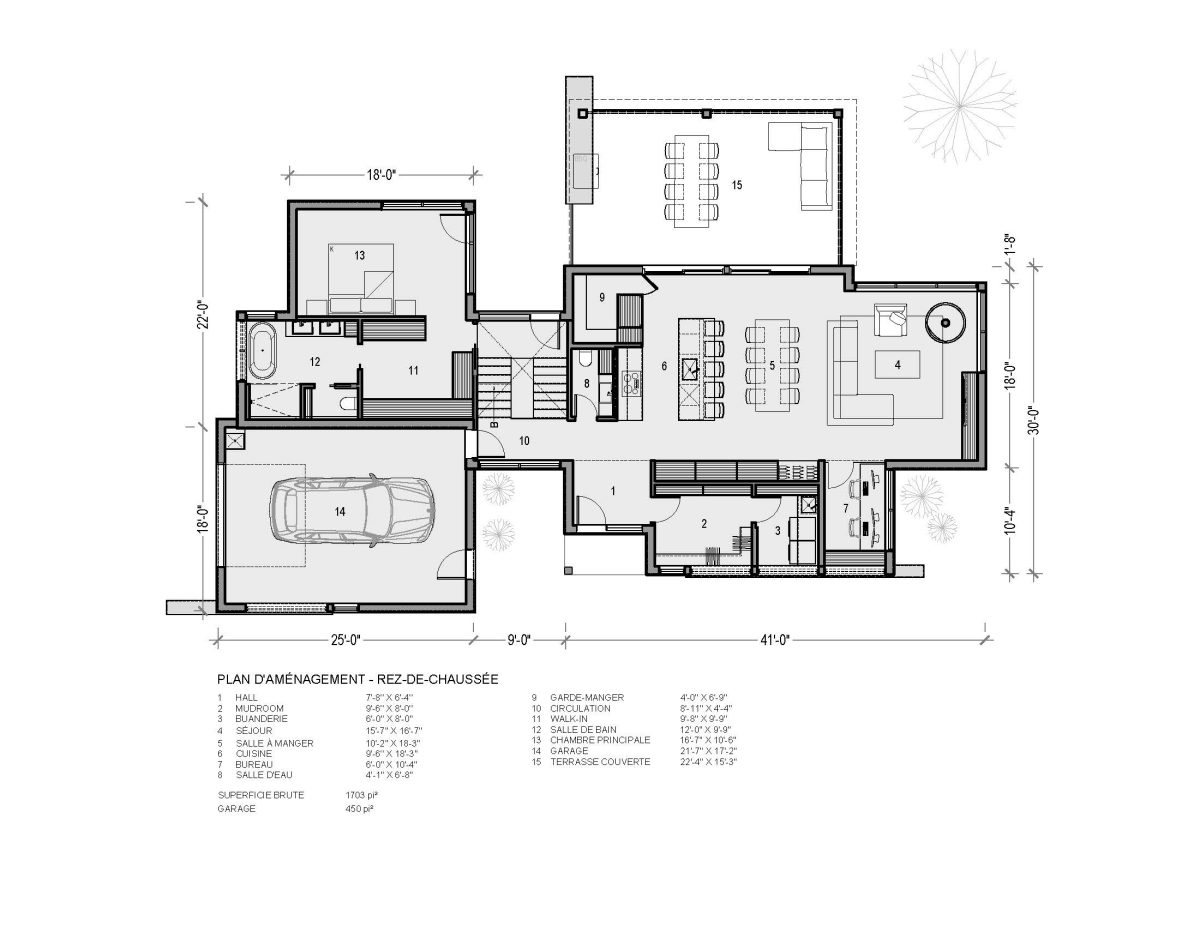 Plan de maison aménagement rez de chaussée moderne motecito